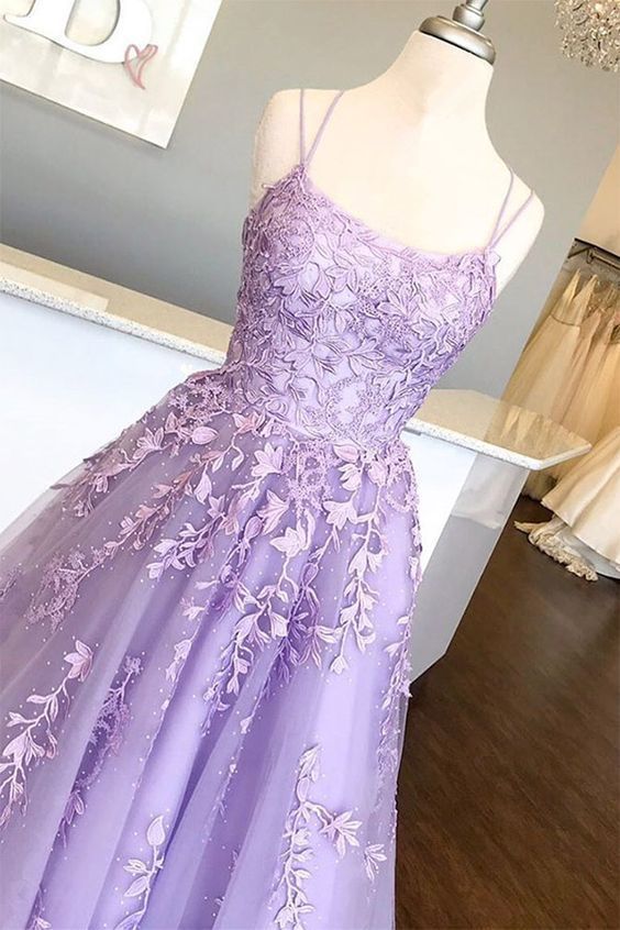 Lilac Prom Dresses with Appliques, Long ...